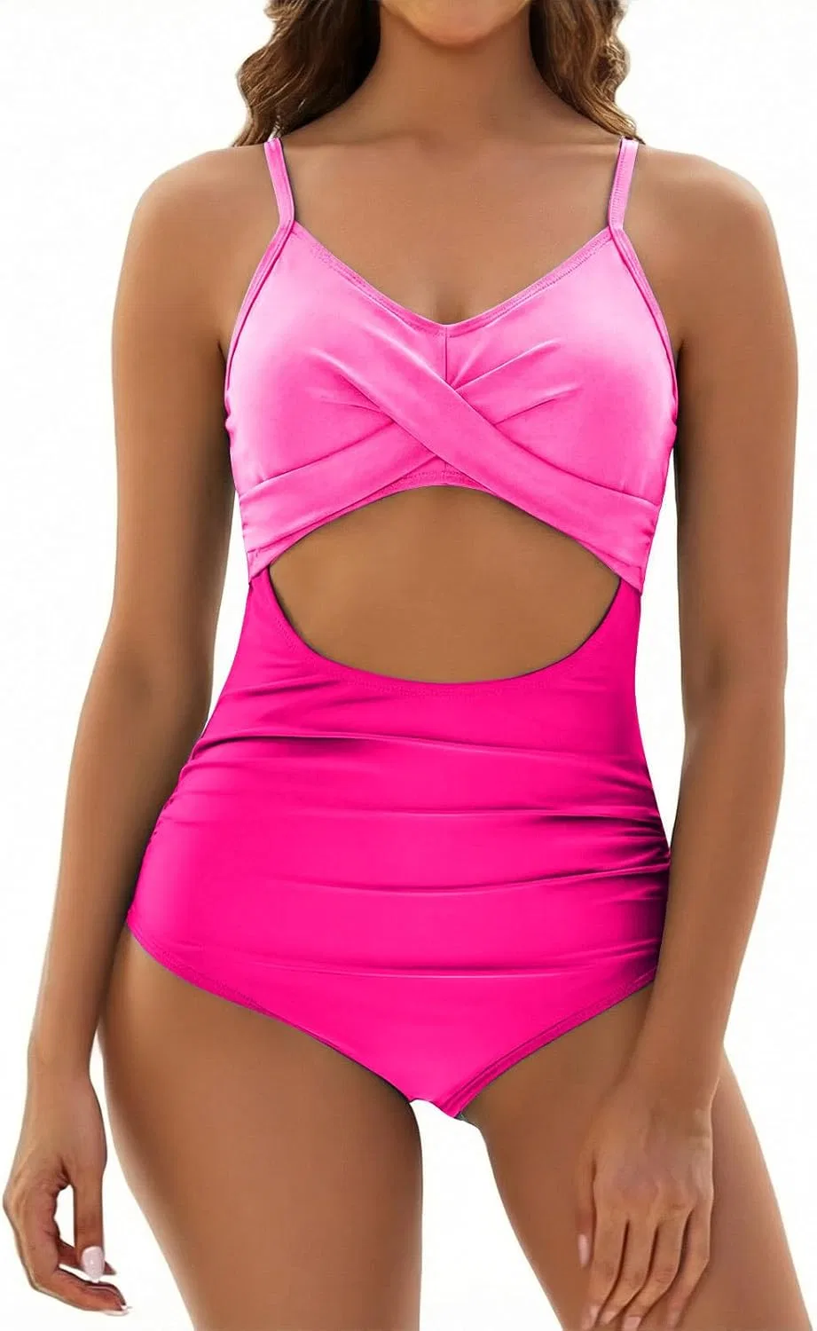 Женский слитный купальник с вырезами Criss Cross, Hot Pink