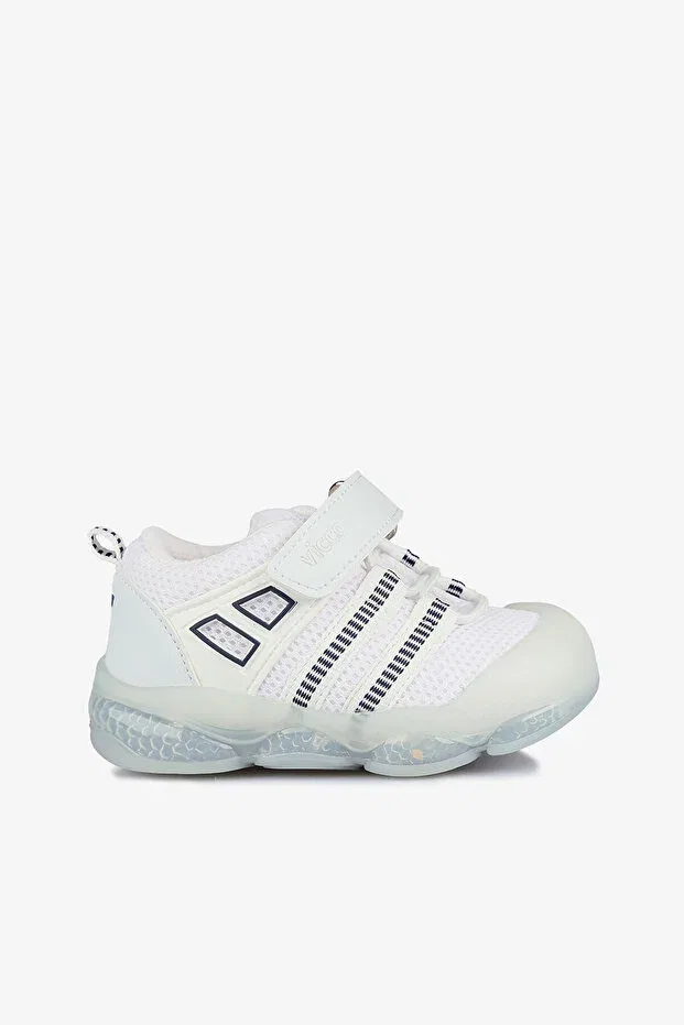Детские туфли для девочек с принтом Orante white/navy blue lighted shoes Vicco, Белые
