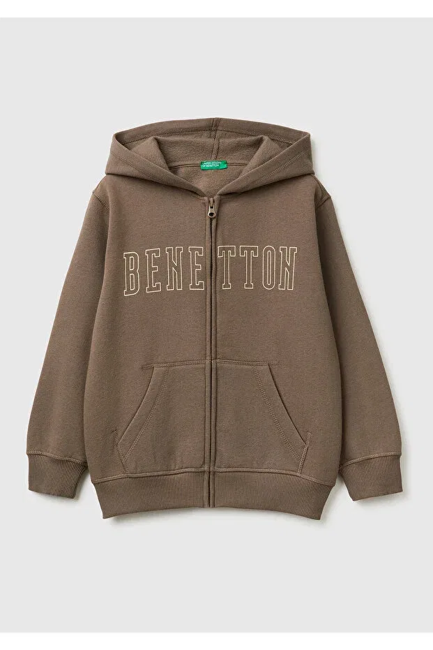 Детское худи для мальчиков с принтом United Colors Of Benetton, Khaki Coffee
