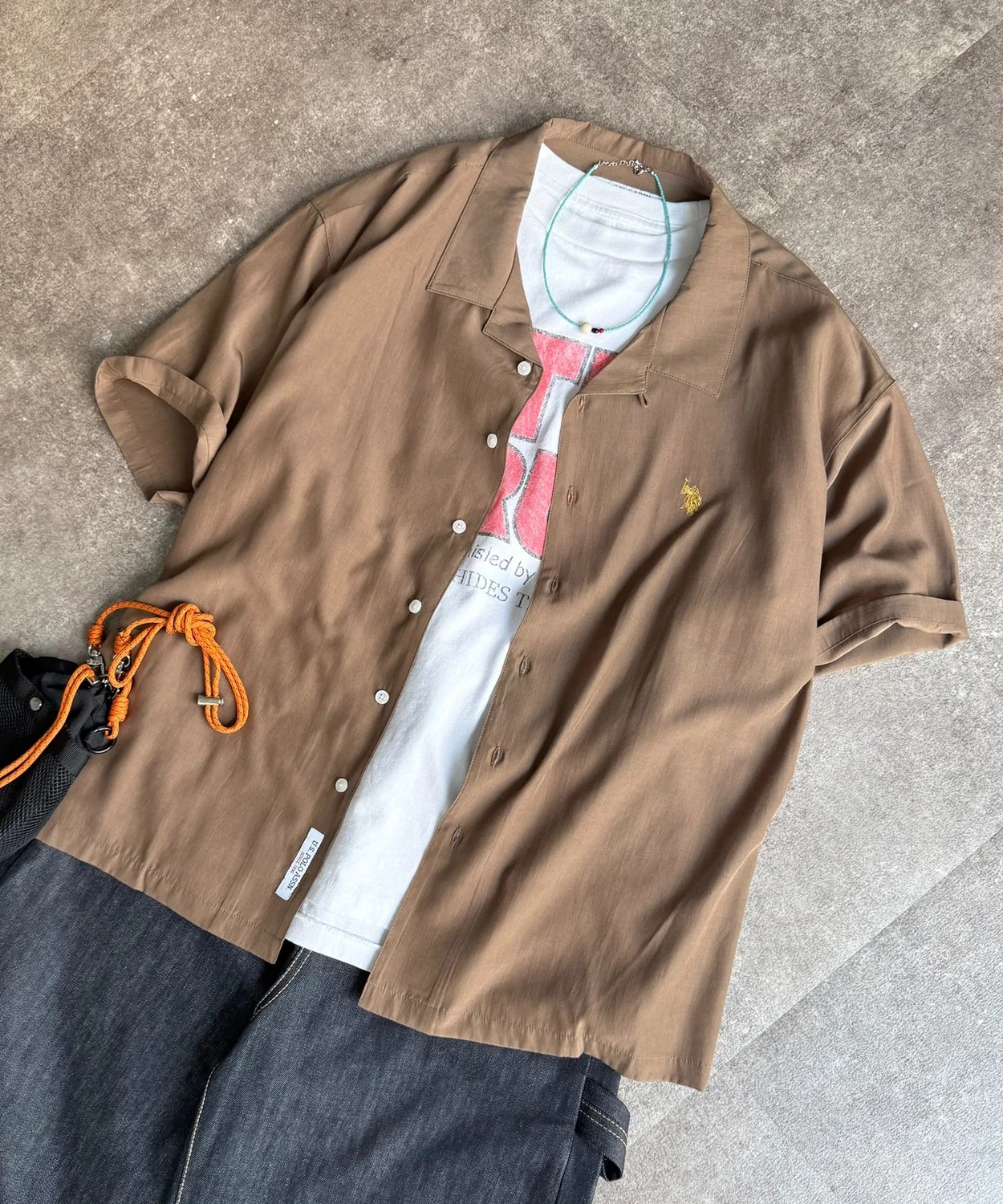 Мужская рубашка с открытым воротником, фальш-шелк U.S. POLO ASSN., Brown