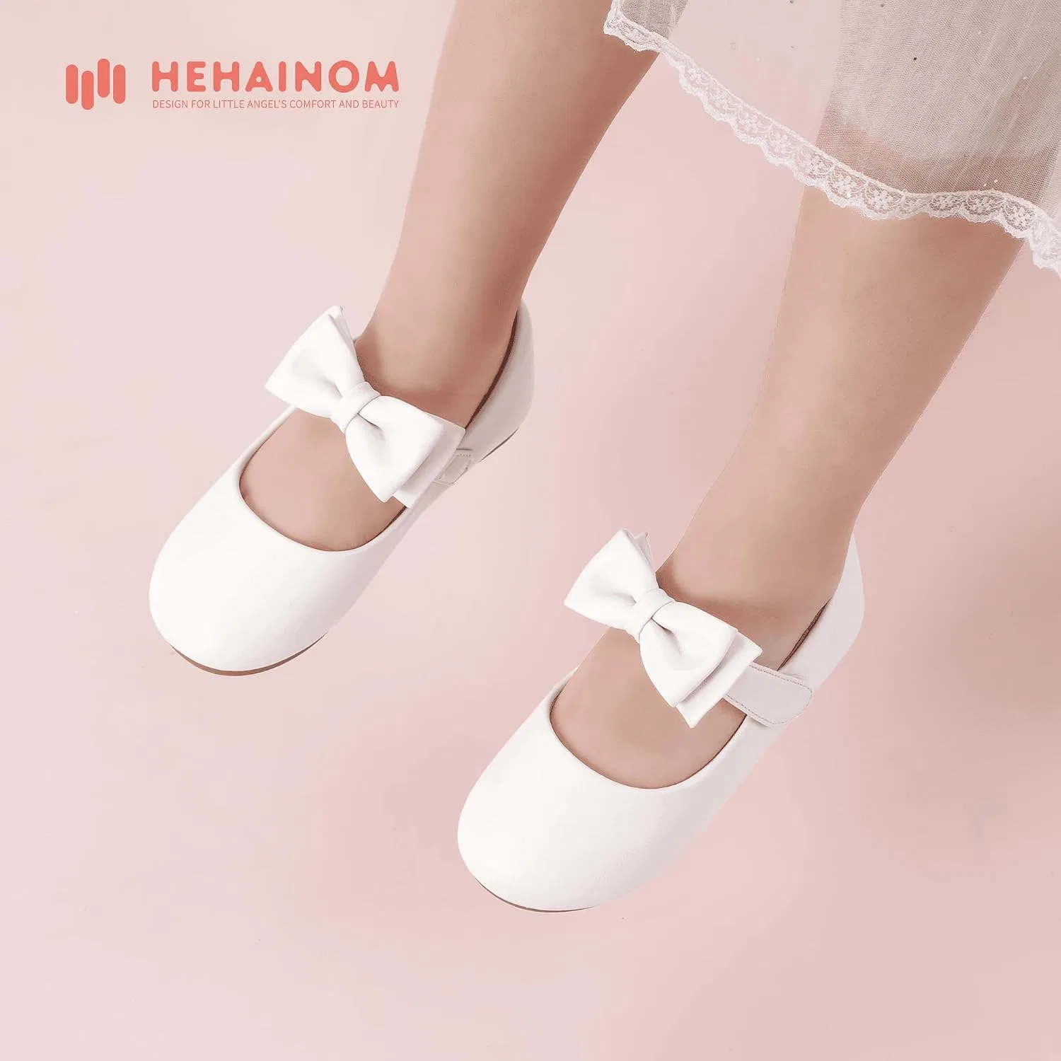 Детские балетки для девочек с цветочным принтом Hehainom, Alisa White — фото 2