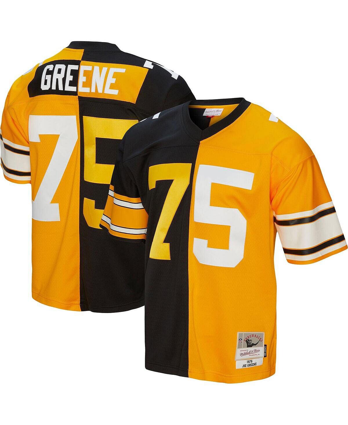 

Мужская футболка joe greene black, gold pittsburgh steelers 1976 split legacy, копия джерси Mitchell & Ness, мульти