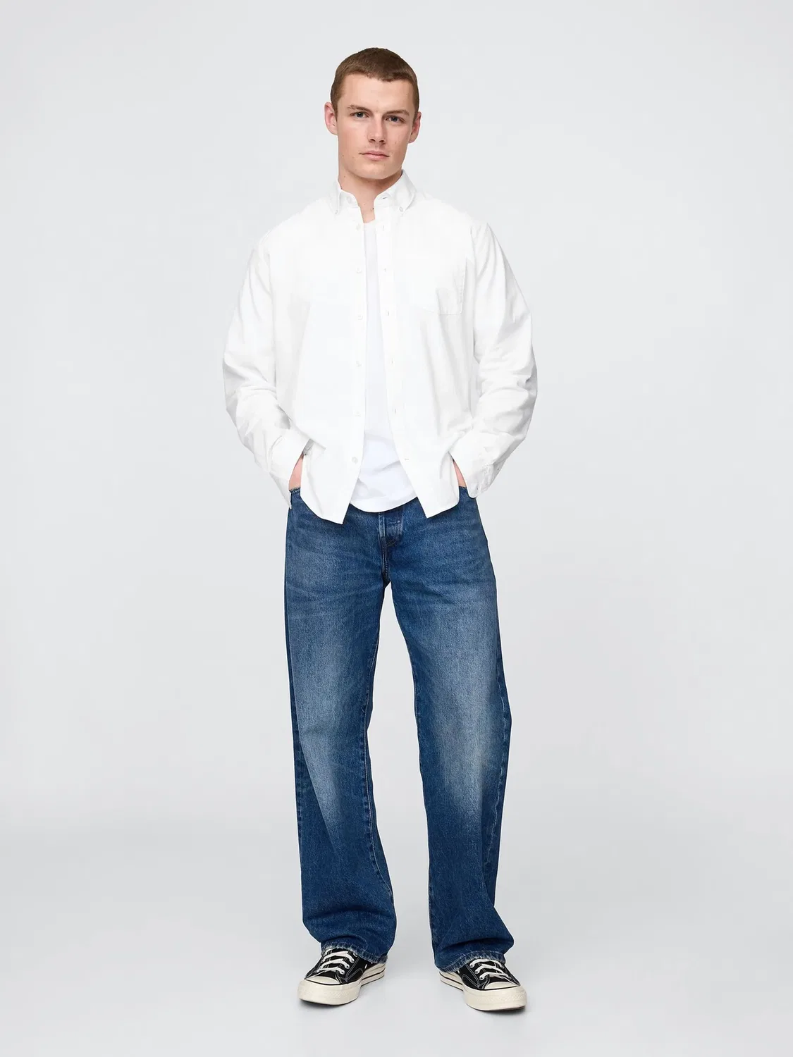 Рубашка оксфордская Gap White Oxford Shirt, белый — фото 3