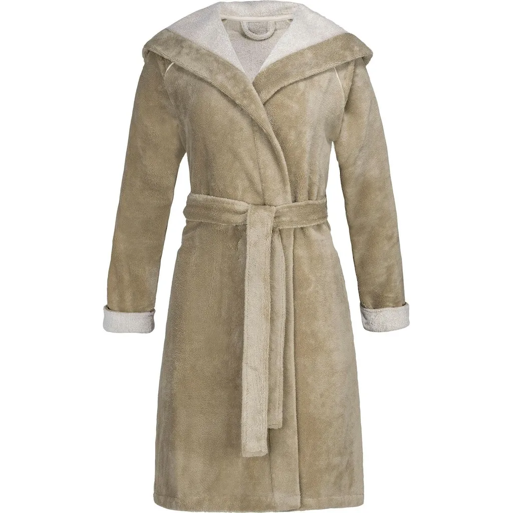 

Женский халат Cosy, идеально для сауны и спа, гостиничный халат, утренний халат с поясом, 1 шт., с капюшоном и вышивкой логотипа, короткий Esprit, мокко