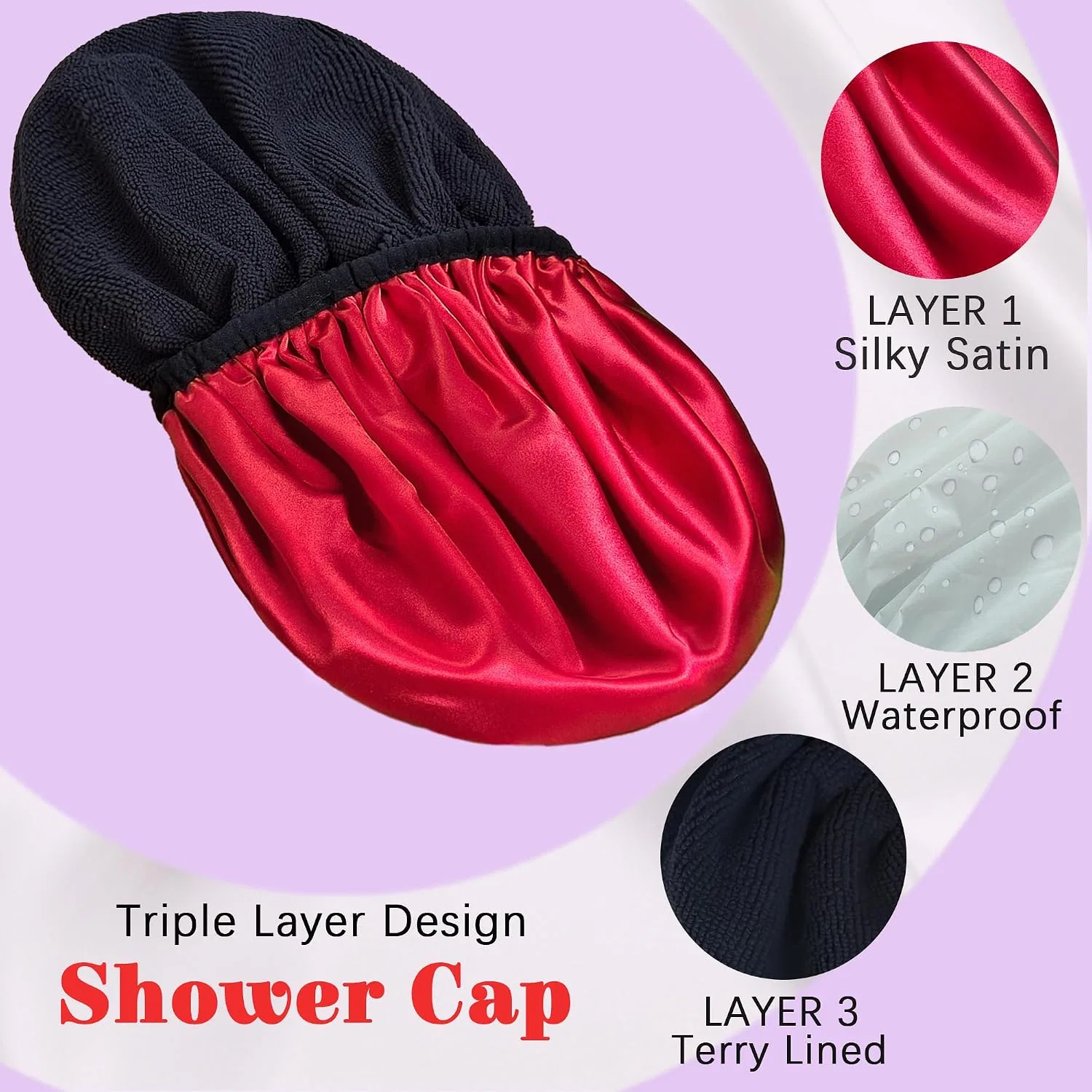 Шапочка для душа Large, choshion, атлас, махровая подкладка, 24.9x19.8x1 см, Getaway Solids — фото 2