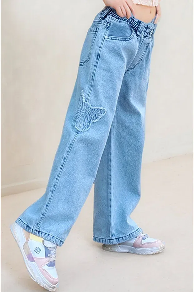 Детские джинсы для девочек с вышивкой Butterfly Asortik Kids, Ice Blue — фото 2