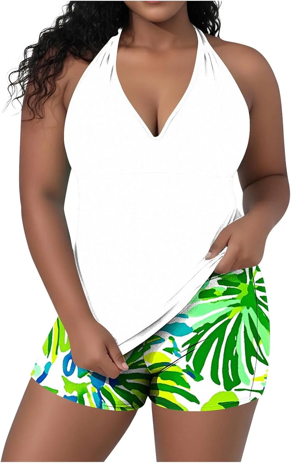 Женский танкини-комплект с шортами градиент Plus Size, White