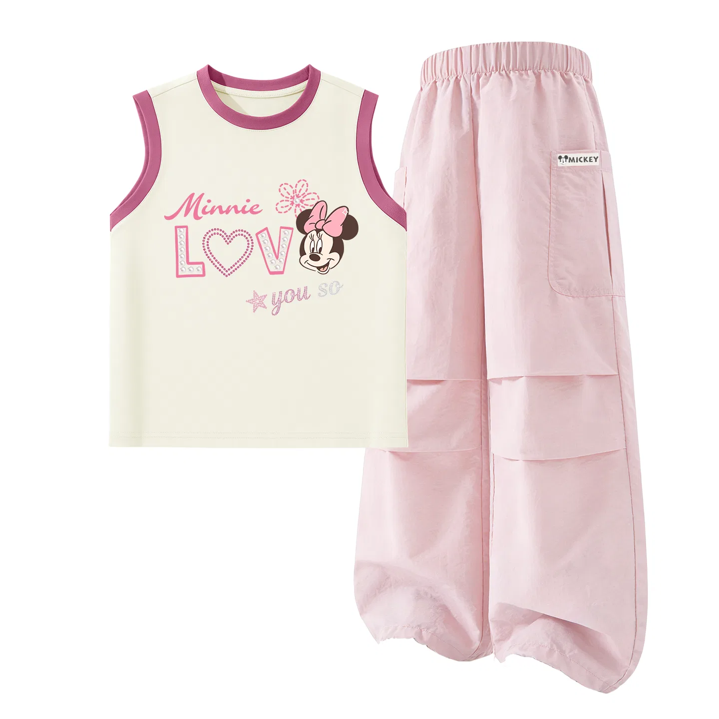 Детский спортивный костюм Crew Neck, тонкий, дышащий, Disney, Di Ziran Rose Red+Di HU Long Hook-and-Loop Magnolia Pink