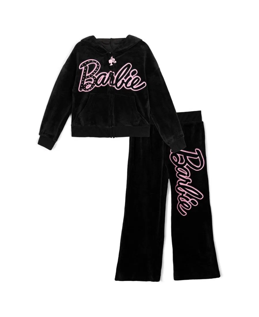Комплект из худи и брюк из велюра Barbie, Jet Black Pink