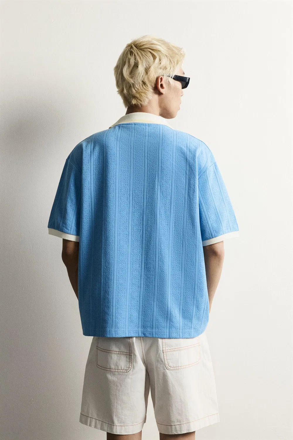 Поло свободного кроя с вышитым текстом. ZARA, Light blue — фото 3