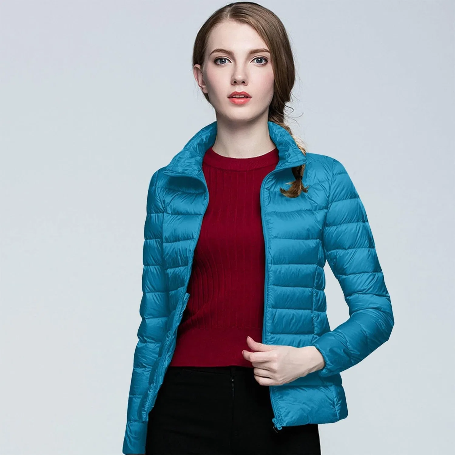 Женская легкая стеганая куртка с длинным рукавом, blue — фото 4