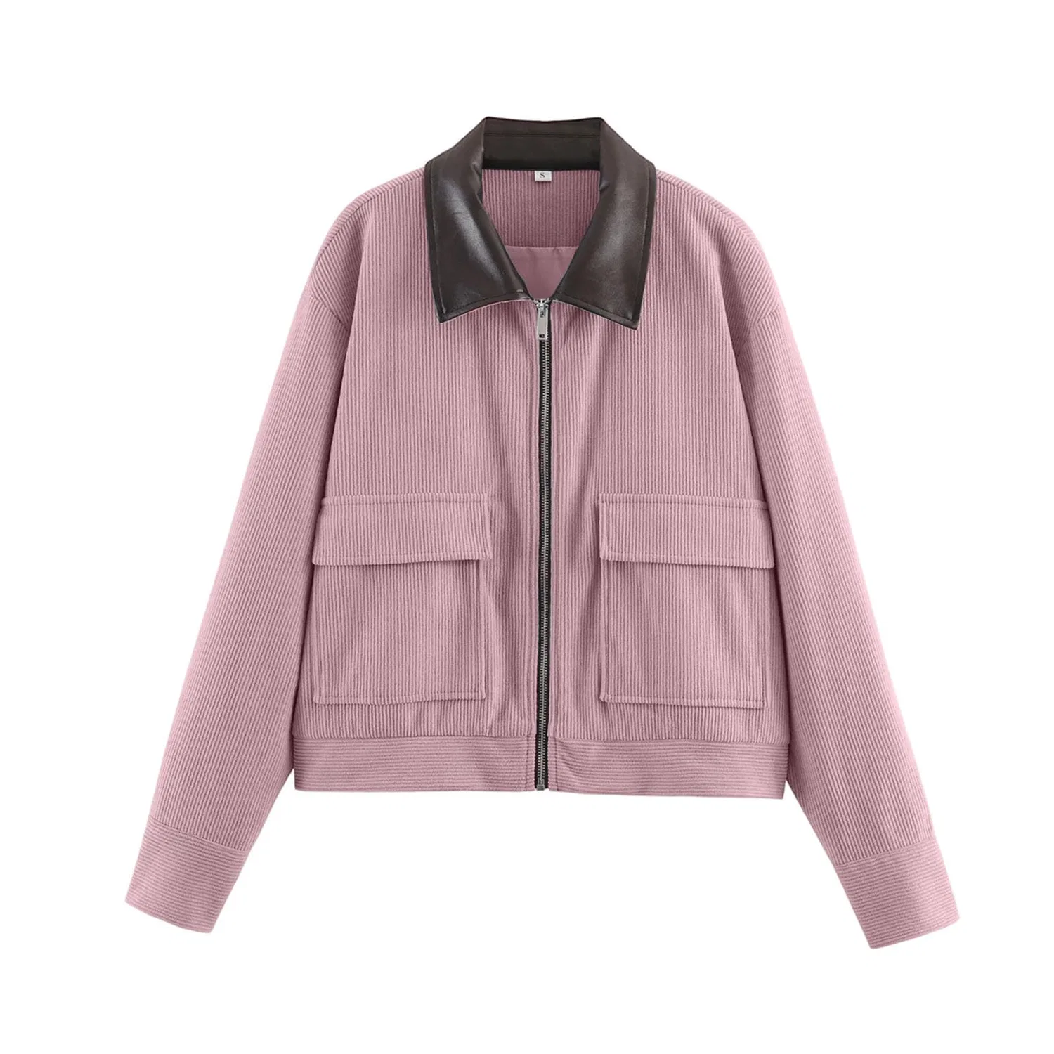 Женская куртка-бомбер с контрастным воротником Rib Cropped Biker Coat, rosa