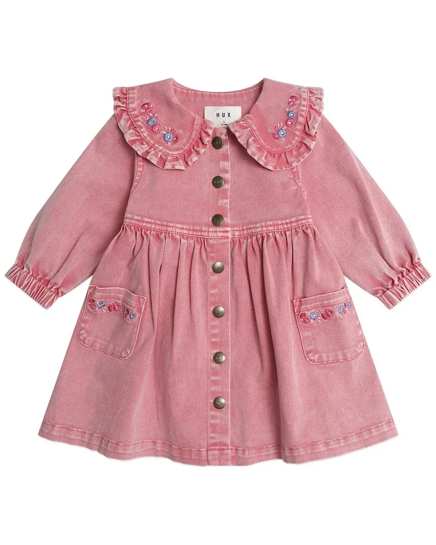 Детское платье для девочек с воротником-питер-пэн Vintage Floral Collar Huxbaby, оранжевый