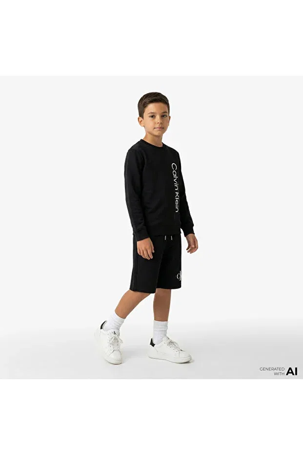 Детское худи для девочек с принтом Terry Side Graphic Calvin Klein, Black — фото 2
