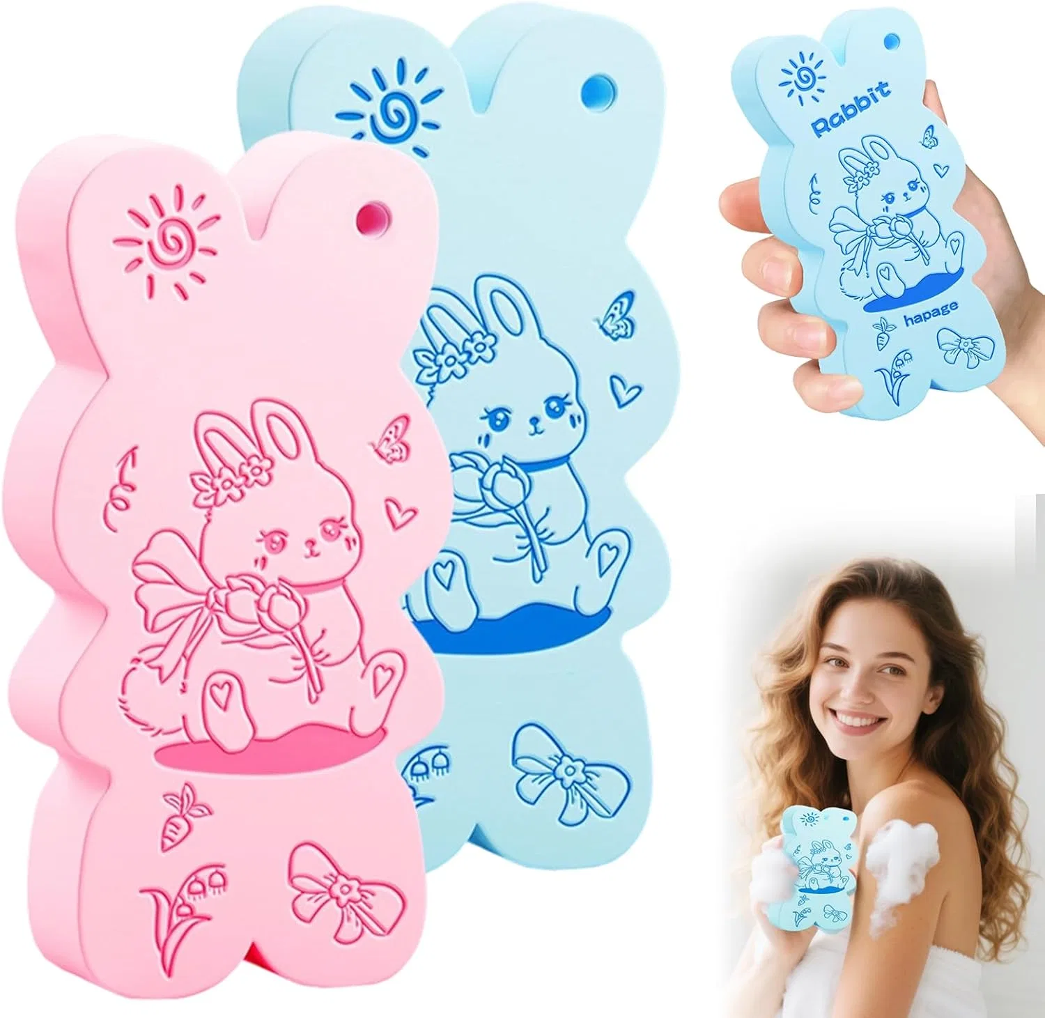 Мочалка для тела Magic Exfoliating Bath Sponge, AIIONP, 3 шт, 12.2x6.1x3 см, Синий/Розовый