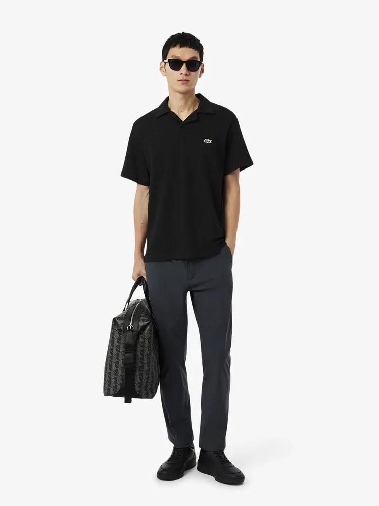 Футболка поло с коротким рукавом, льняная, модель PH2449 LACOSTE, Black — фото 4