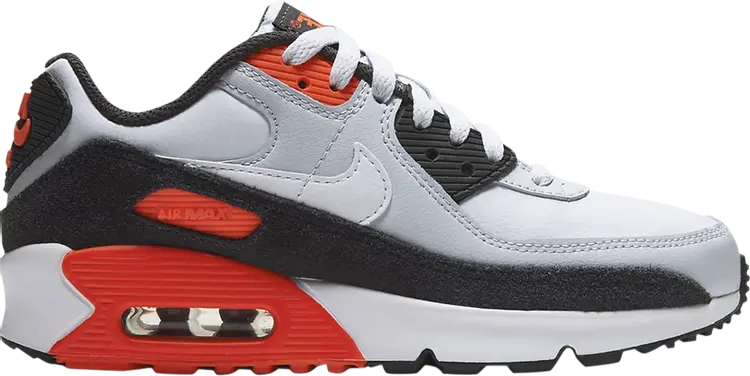 Кроссовки Nike Air Max 90 Leather GS 'Football Grey Bright Crimson', серый — фото 2