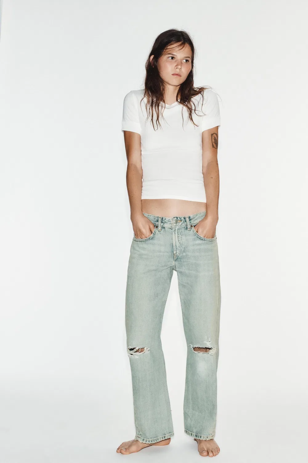 Рваные укороченные джинсы TRF ZARA, Blue/Grey