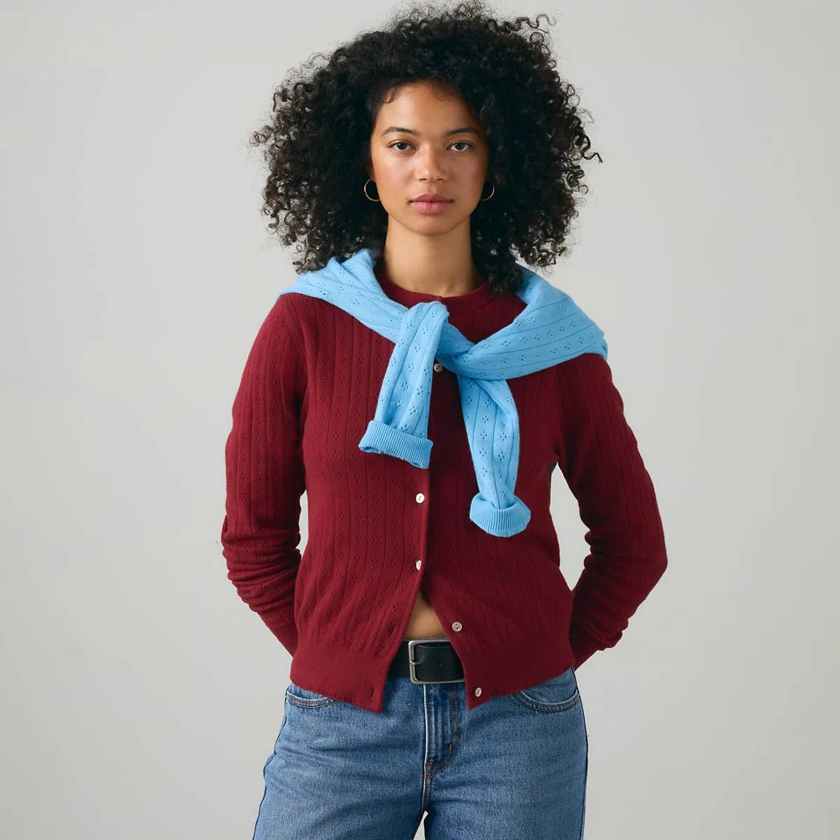 Очень мягкий ажурный кардиган с круглым вырезом Levi's, Alaskan Blue - Blue — фото 4