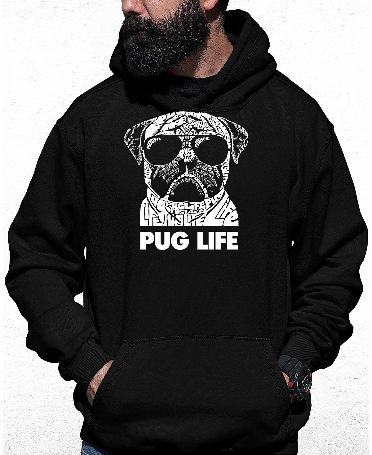 

Мужская толстовка с капюшоном pug life word art LA Pop Art, черный