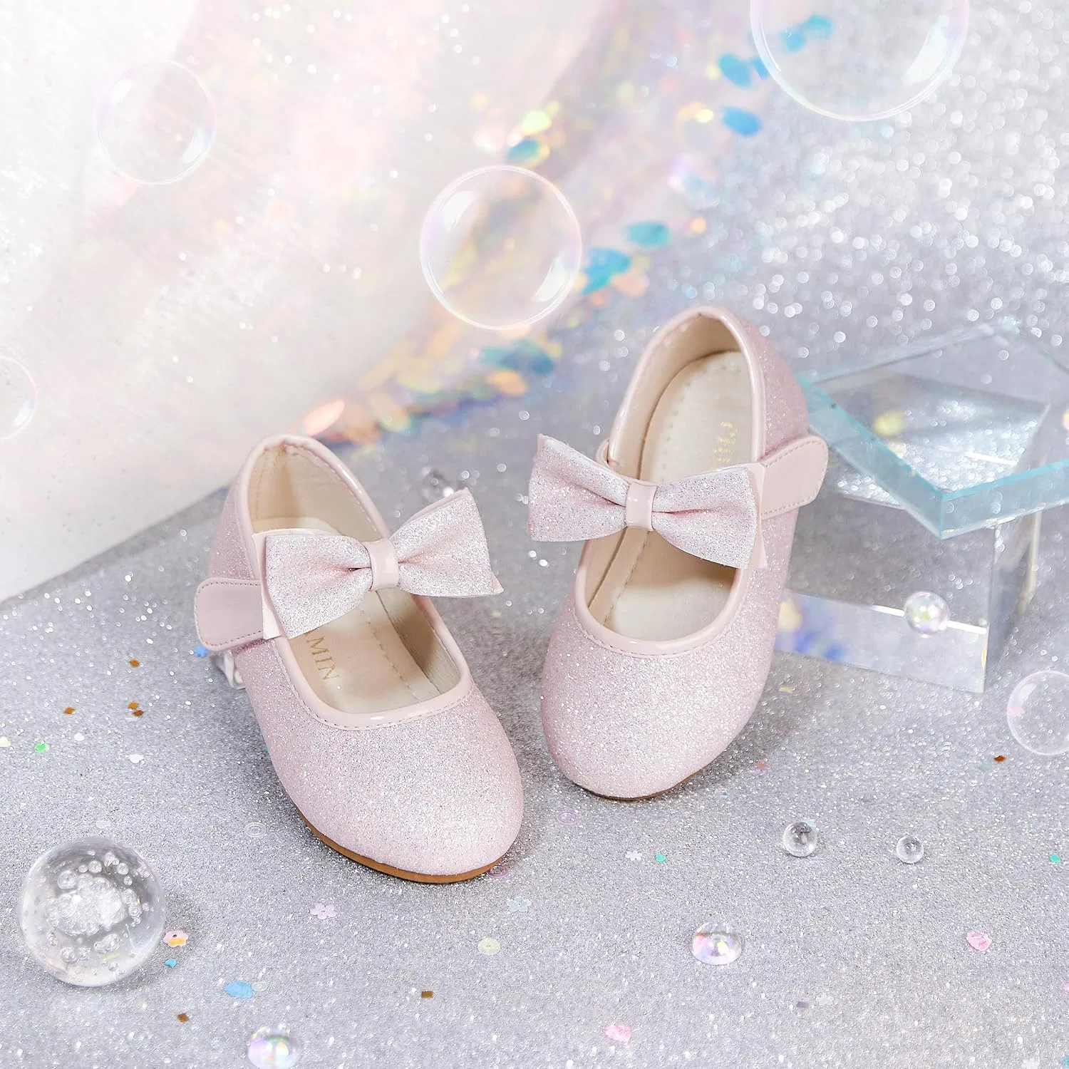 Детские туфли Мэри Джейн для девочек PHIRAMIN, Sparkly Glitter Light Pink — фото 3