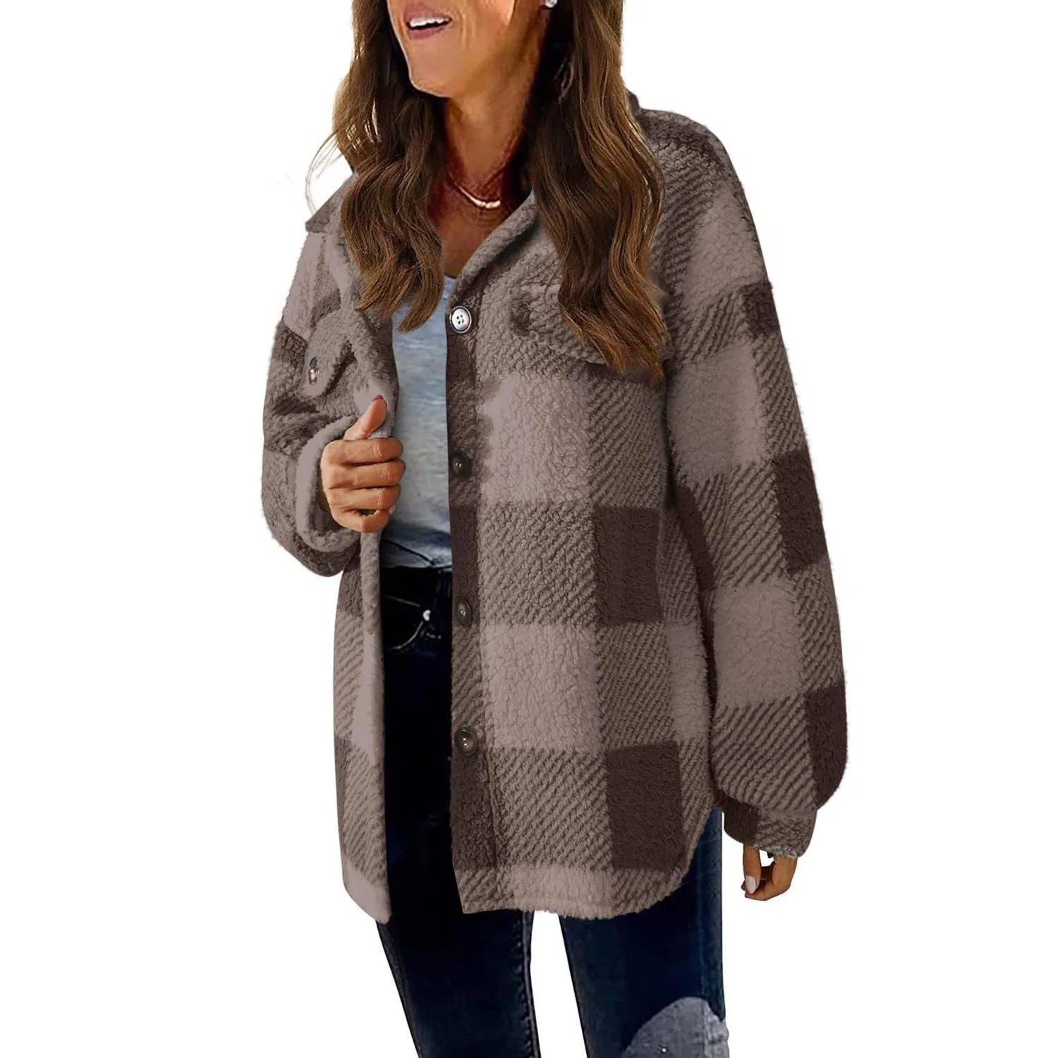 Женский кардиган с принтом Women Blurred Plaid Cardigan, Caff file — фото 3