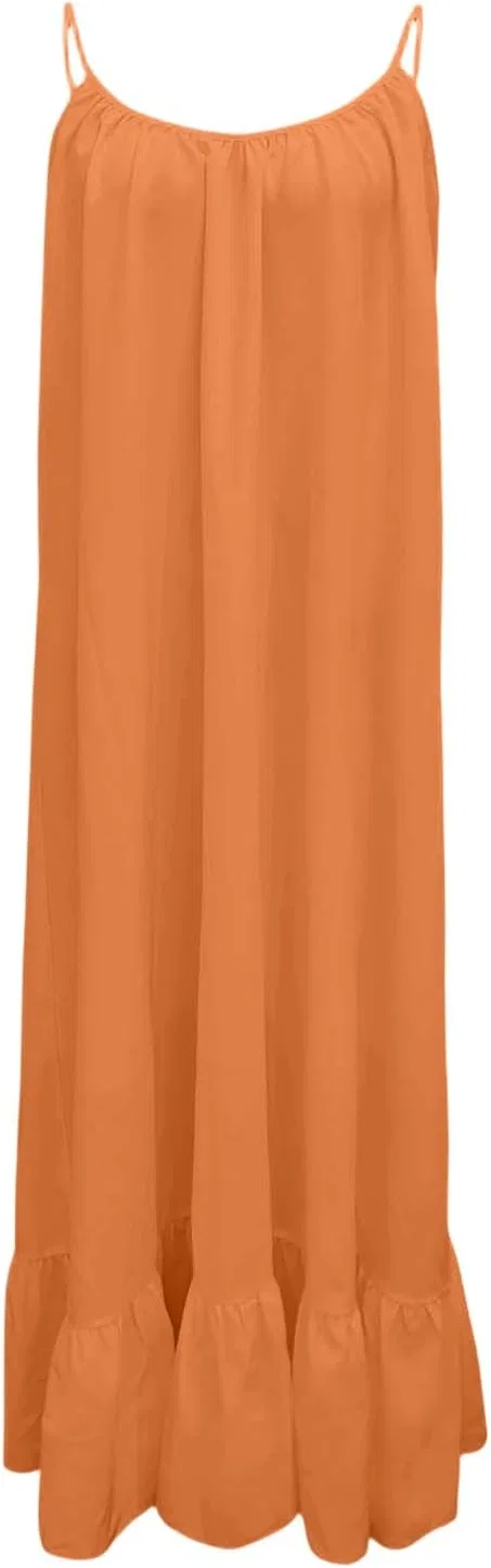 Женское летнее платье с открытой спиной на тонких бретелях, оранжевый — фото 3