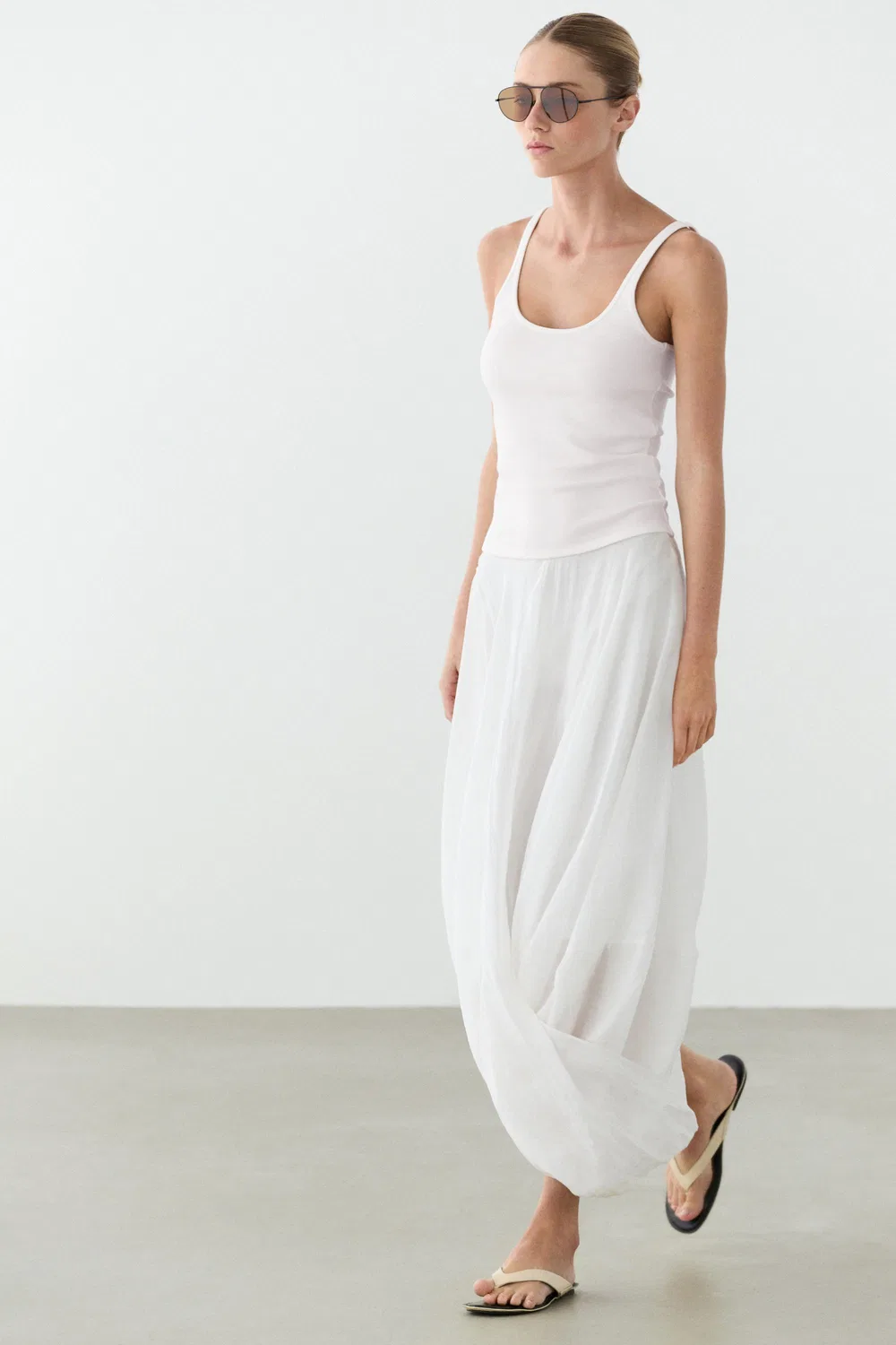Топ Massimo Dutti Strappy Cotton Blend, белый — фото 4