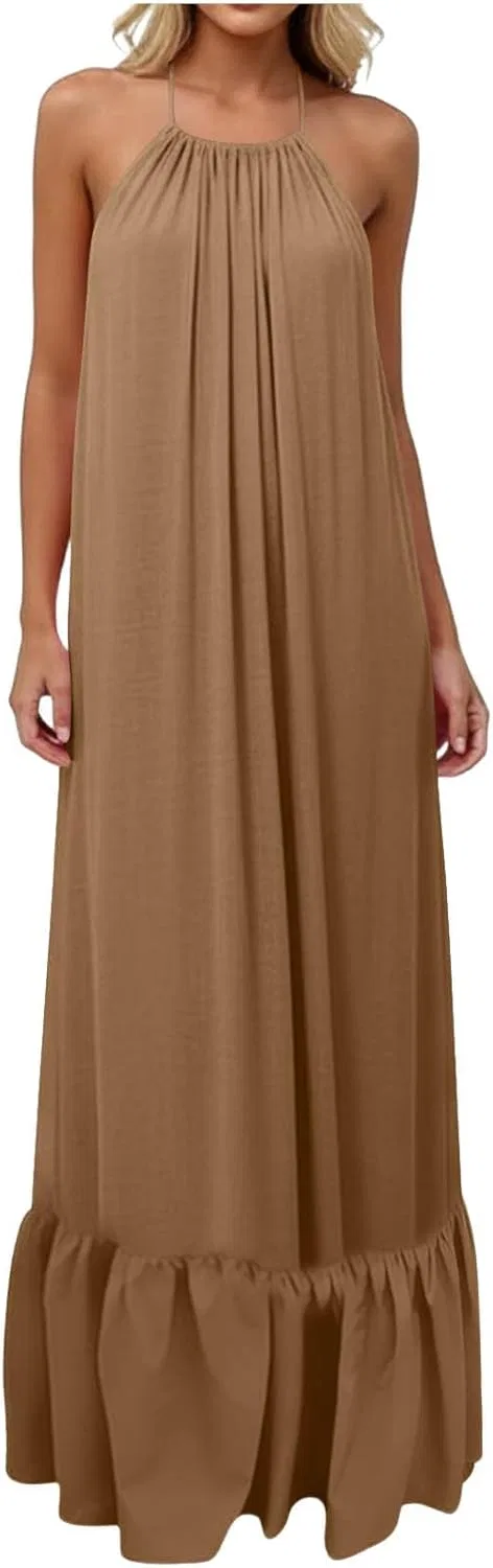 Женское пляжное платье-макси с открытой спиной Backless Cami, Coffee