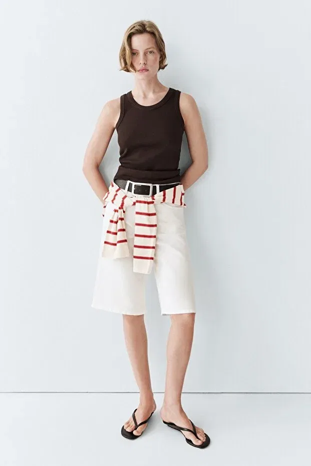 Женская футболка-трапеция хлопковая Halter cotton blend t shirt Massimo Dutti, Brown — фото 3