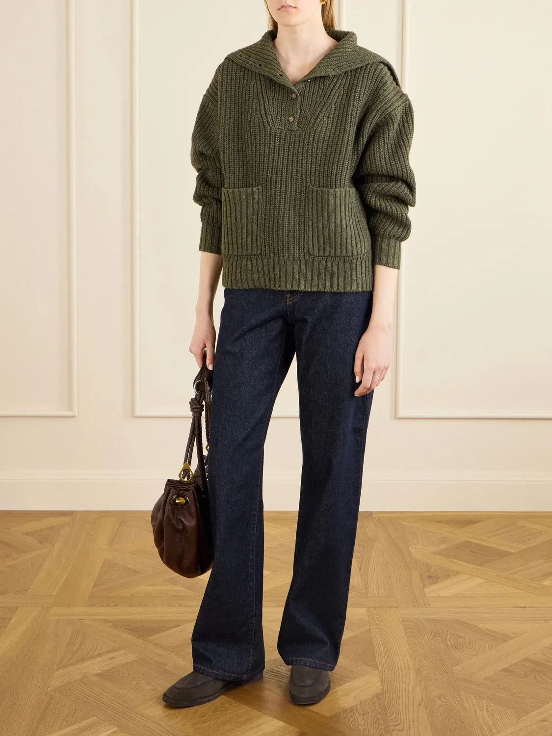 Хлопково-шерстяной свитер Polo Ralph Lauren, хаки — фото 2
