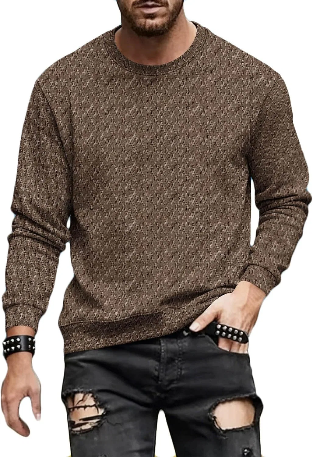 Мужская трикотажная футболка с жаккардовым узором Slim Fit, Brown — фото 4