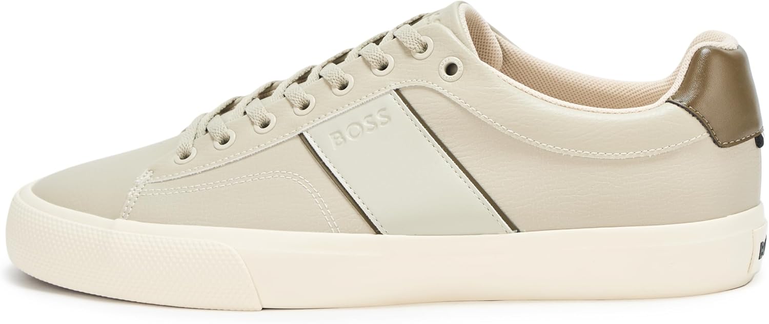 BOSS мужские кожаные кроссовки Aiden Logo Block низкие, Soft Cream — фото 2