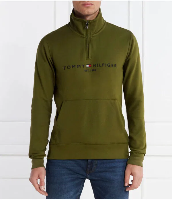 Мужская флисовая куртка с воротником-стойкой Logo Mockneck Tommy Hilfiger, Verde Oliva