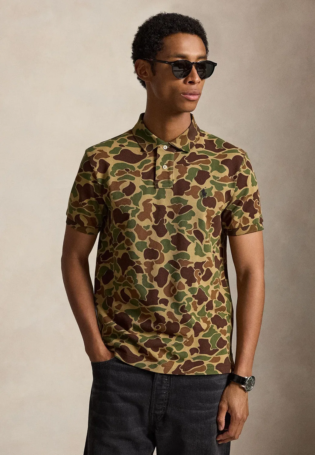 Поло-Рубашка приталенного кроя из камуфляжной сетки Polo Ralph Lauren, Heritage Frogskin