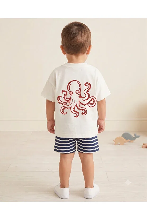 Детская футболка оверсайз с принтом Sea-Themed octopus Babytex, Ecru — фото 4