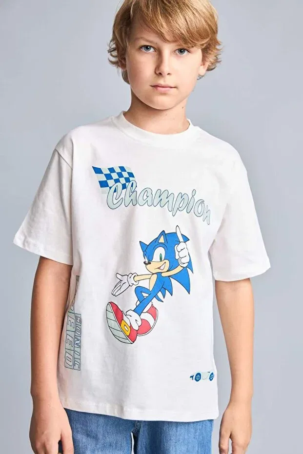 Детская футболка для мальчиков с принтом Sonic the Hedgehog Defacto, Ecru — фото 3