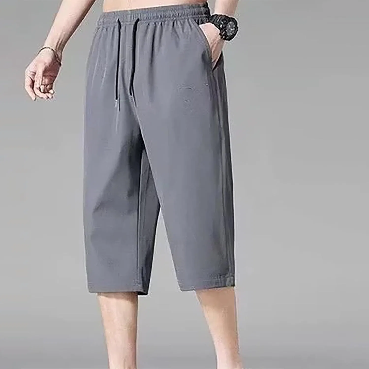 Мужские капри с принтом, модель Mens Below Knee 3/4 Capri Pants, тёмно-серый — фото 2