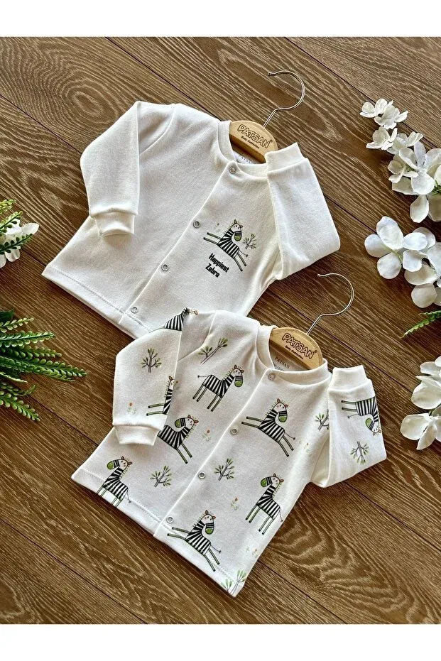 Детский кардиган-комплект из 2 предметов с принтом Organic cotton 2-piece baby top cardigan set zebra Patsan, Ecru — фото 3