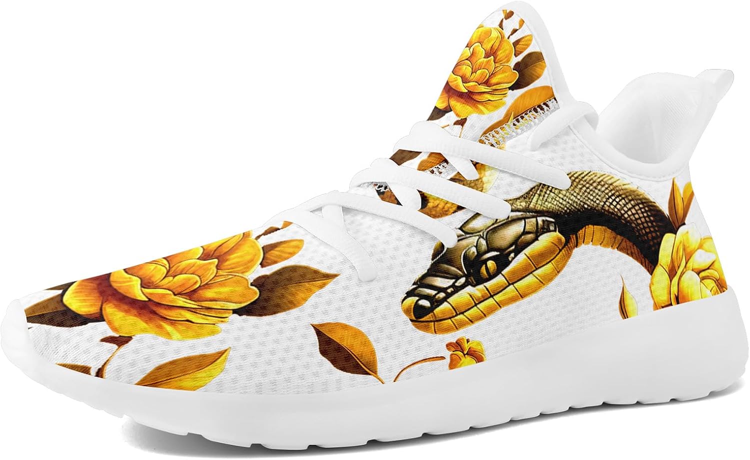 

Мужские кроссовки с принтом змея и цветами - легкие дышащие беговые обувь, стильные спортивные повседневные кроссовки для ходьбы Coolcustomize, белый