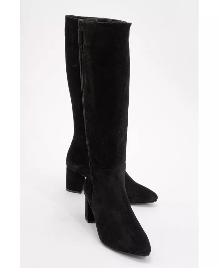 Кожаные ботинки до колена Sejas на квадратном каблуке (женские) Forever & Always Shoes, черный