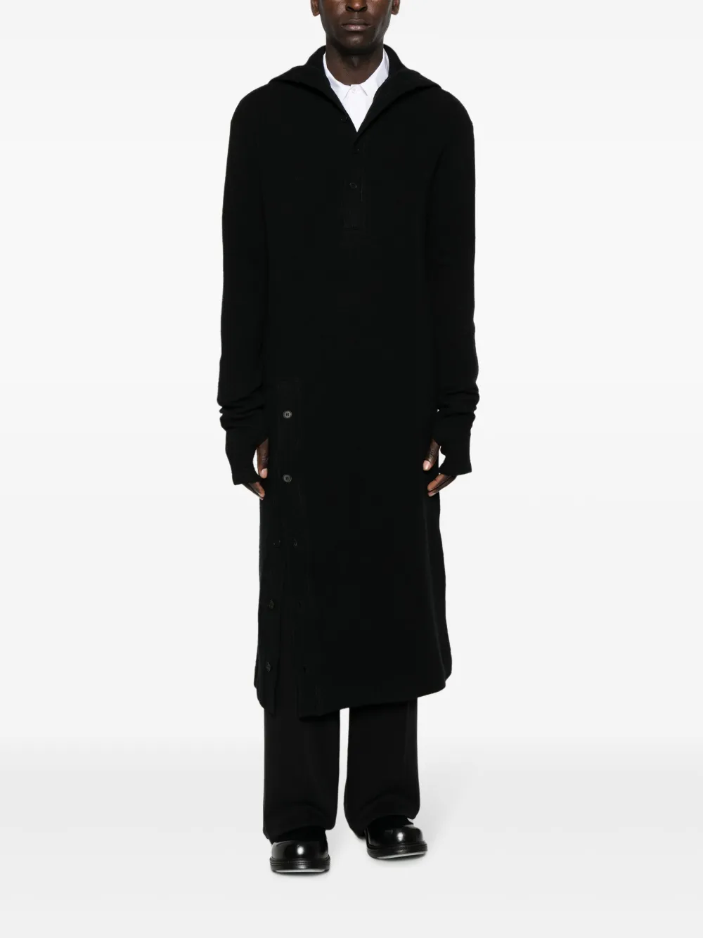 Кардиган макси с капюшоном и рукавами-перчатками Yohji Yamamoto, черный — фото 2