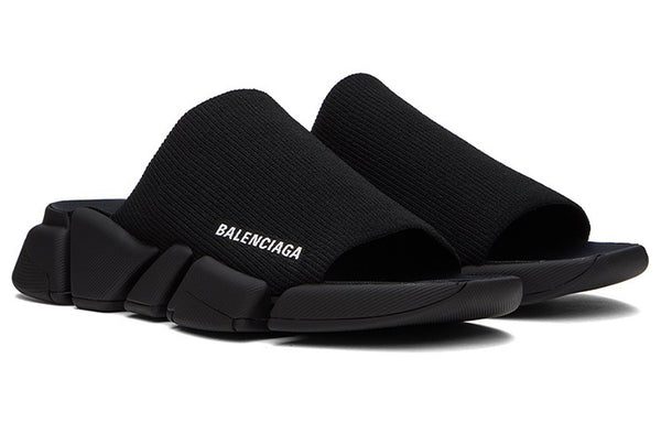 Тапочки speed 2.0 slides 'black recycled knit and black sole unit' Balenciaga, черный — фото 3