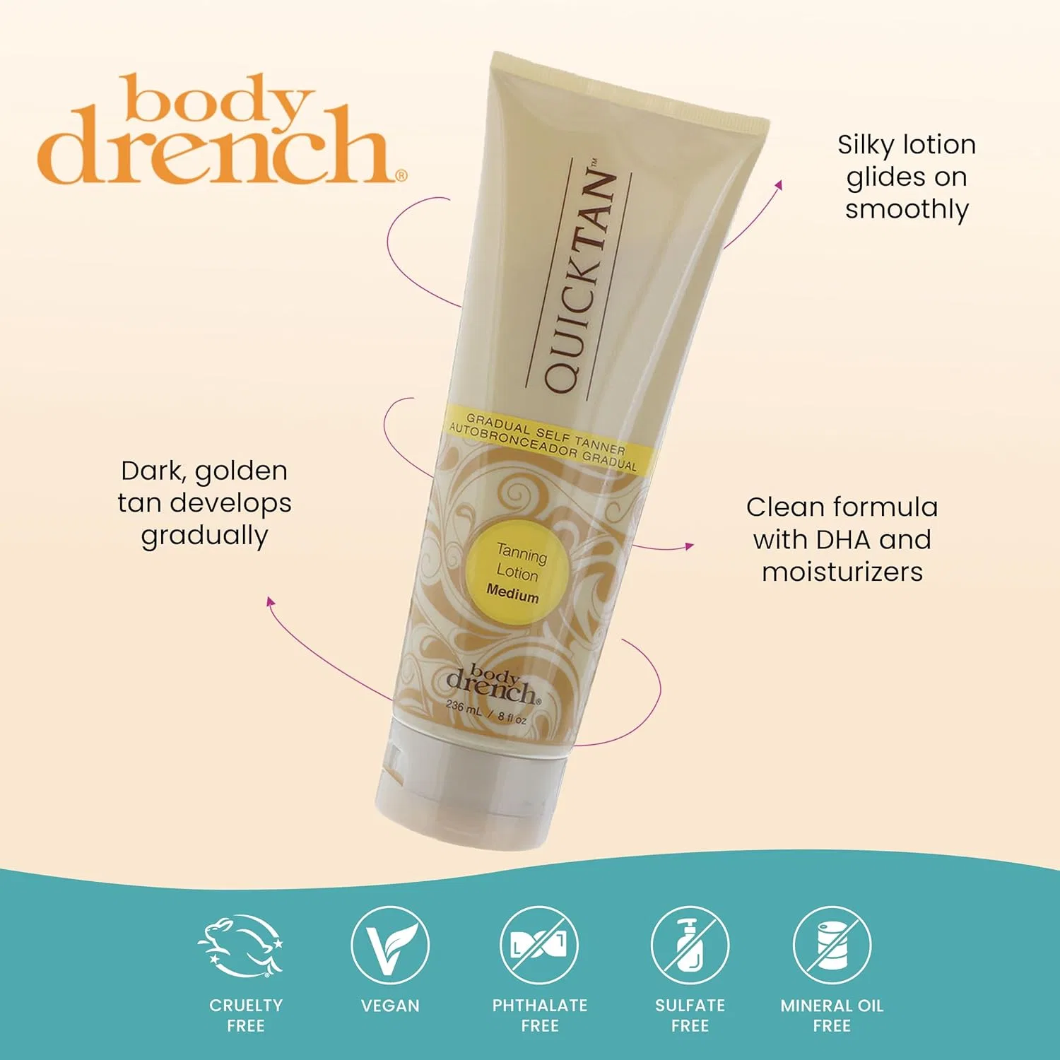 Автозагар Body Drench Quick Tan Gradual Self Tanner Lotion Medium 235 мл — фото 4