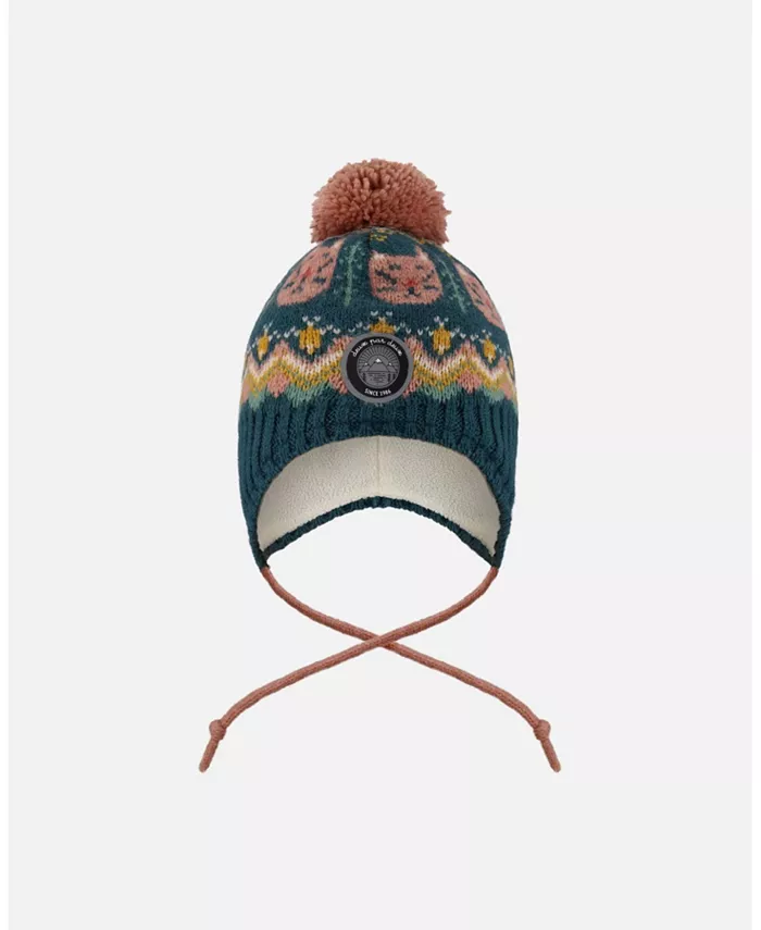 

Шапка с помпоном на подкладке для девочки в перуанском стиле, зелёная с розовым - Baby Deux par Deux, зеленый