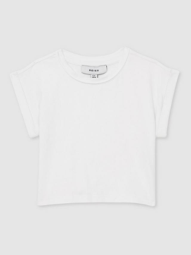 

Детская майка-поло из хлопкового велюра укороченного кроя Reiss, White