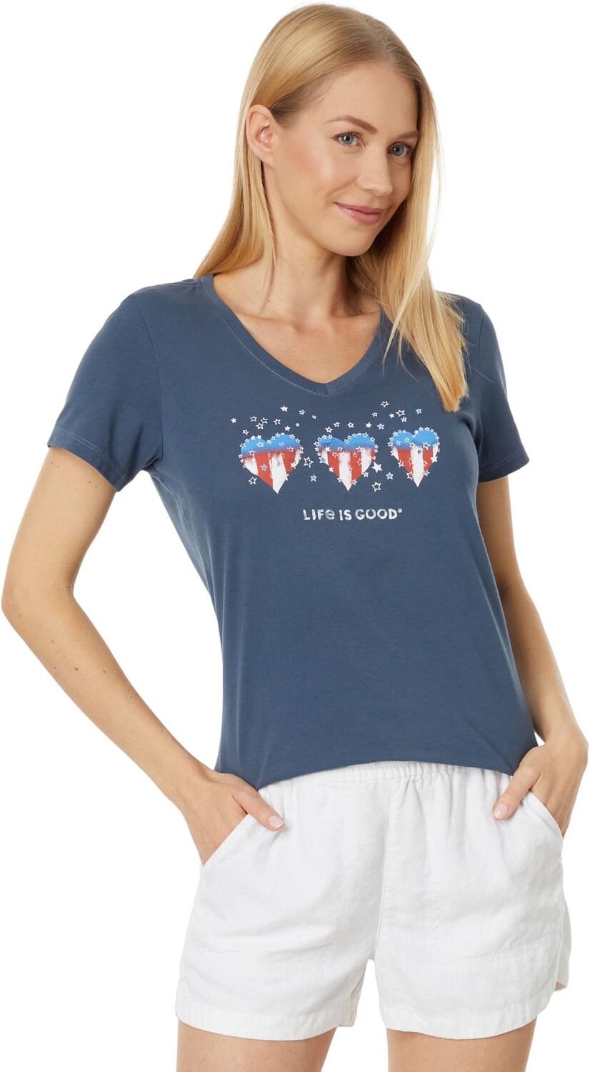 

Футболка Life is Good Americana Hearts Stars and Stripe Short Sleeve CrusherVee, цвет Darkest Blue