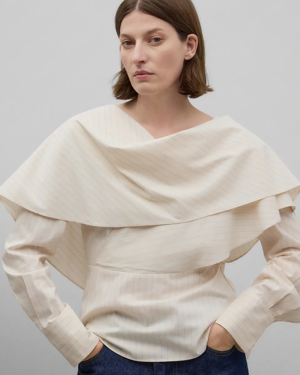 

Женская блузка с шалевым воротником и полосками Adolfo Dominguez, белый