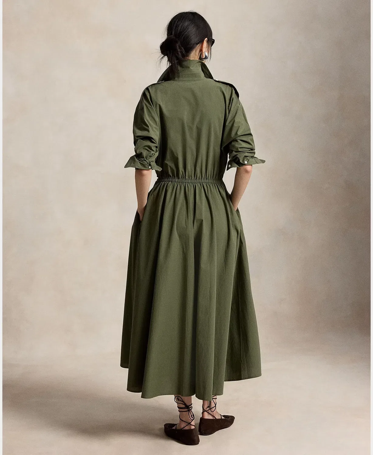 Женское платье-рубашка на запах с поясом Polo Ralph Lauren, Verde Militar — фото 3