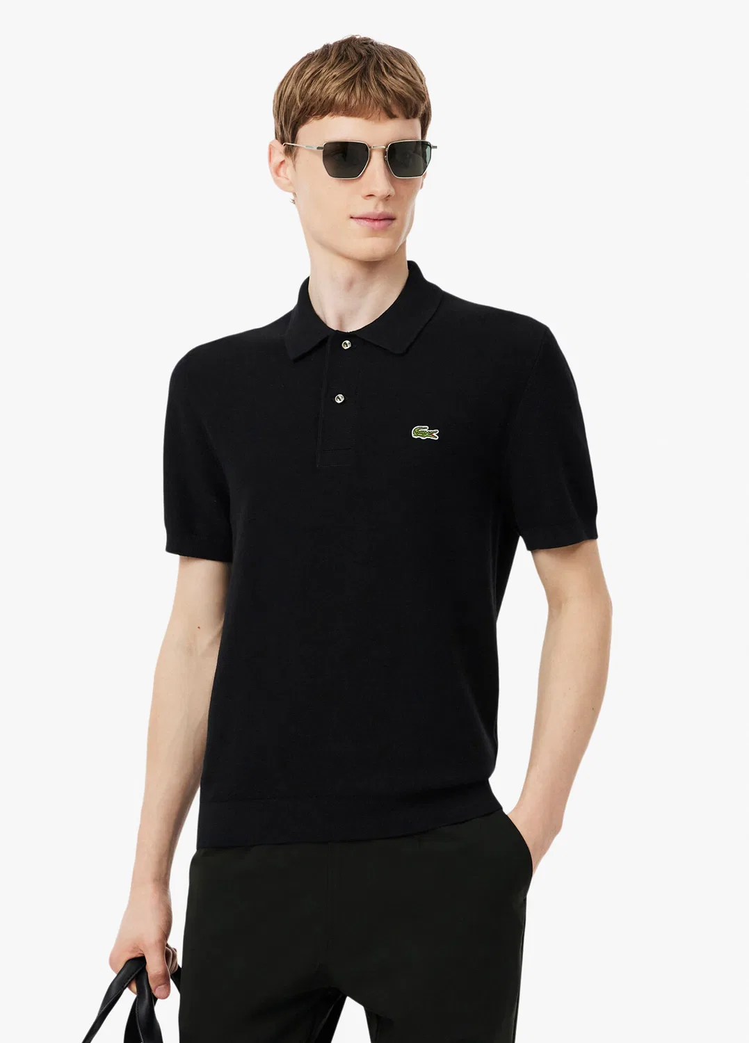 Трикотажный поло Lacoste Classic Fit, черный — фото 2